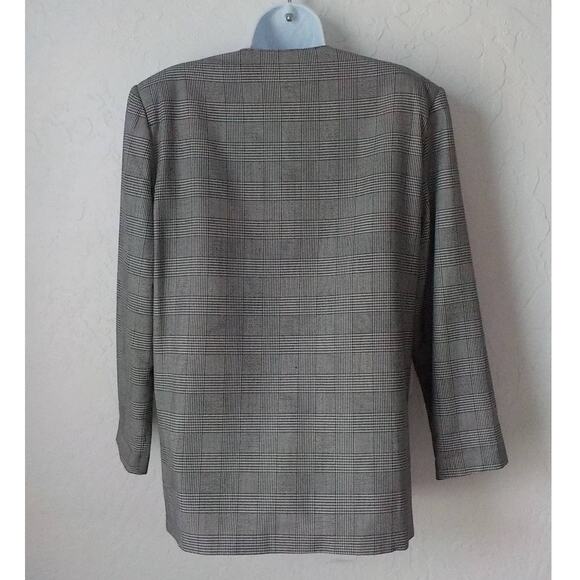 Vintage Alto Plaid Black White Blazer Button Up Women size 11/12 Shoulder Pads - Picture 2 of 11